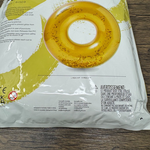 Gold glitter pool ring, Sunny Life gold disco pool ring, brand new NIB - Picture 6 of 7